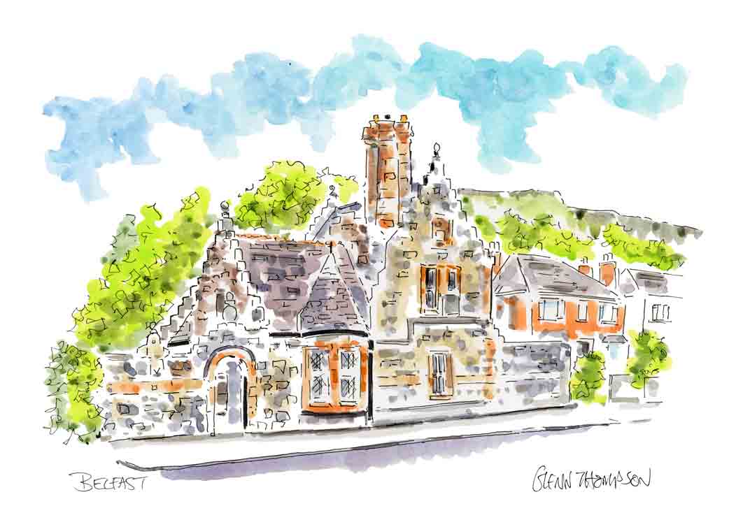 Belfast castle gate lodge a Glenn Thompson Watercolour