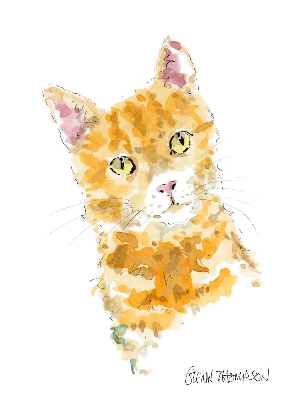 A ginger cat Glenn Thompson watercolour