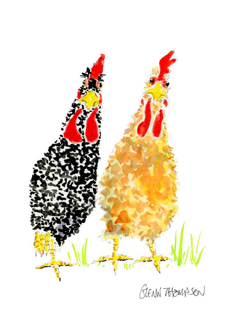 Two chickens print from Belfast based artist Glenn Thompson